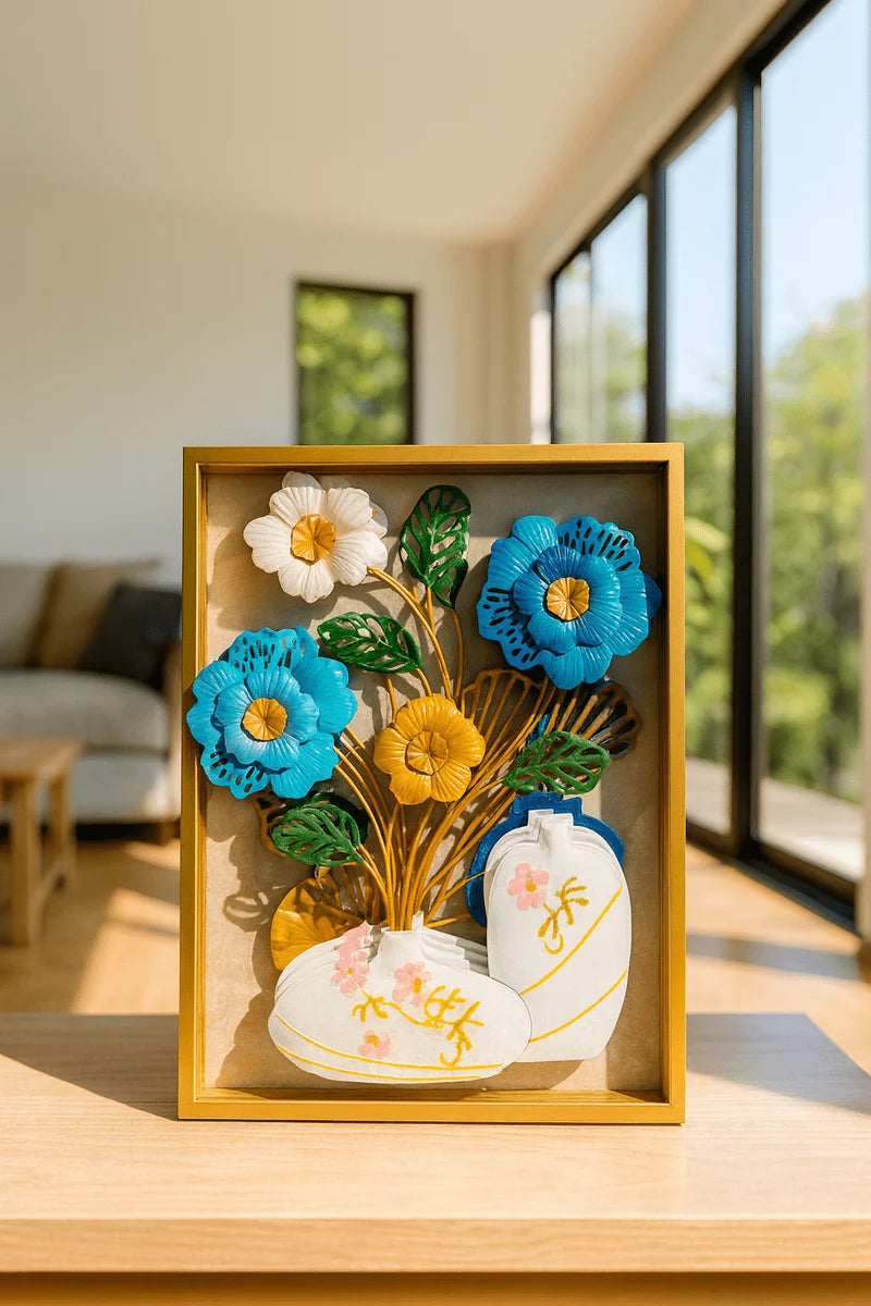 3D Metal Floral Vase Wall Art