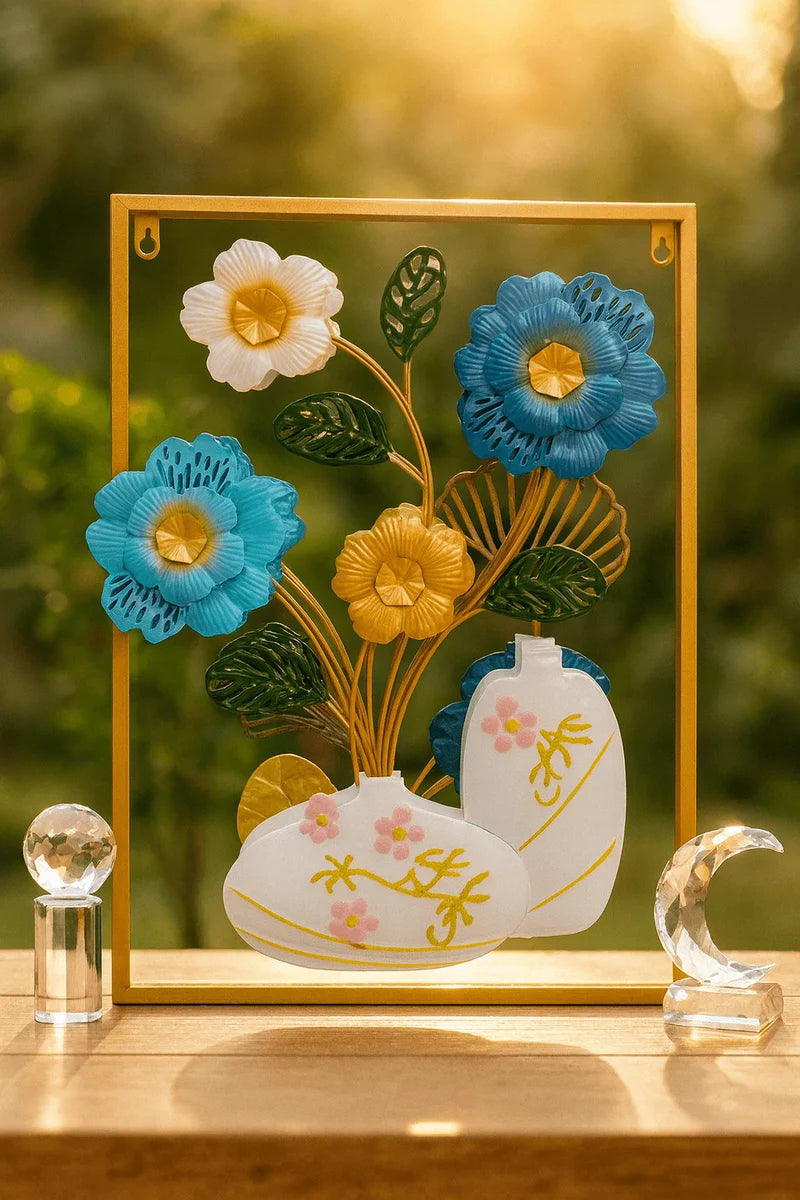 3D Metal Floral Vase Wall Art